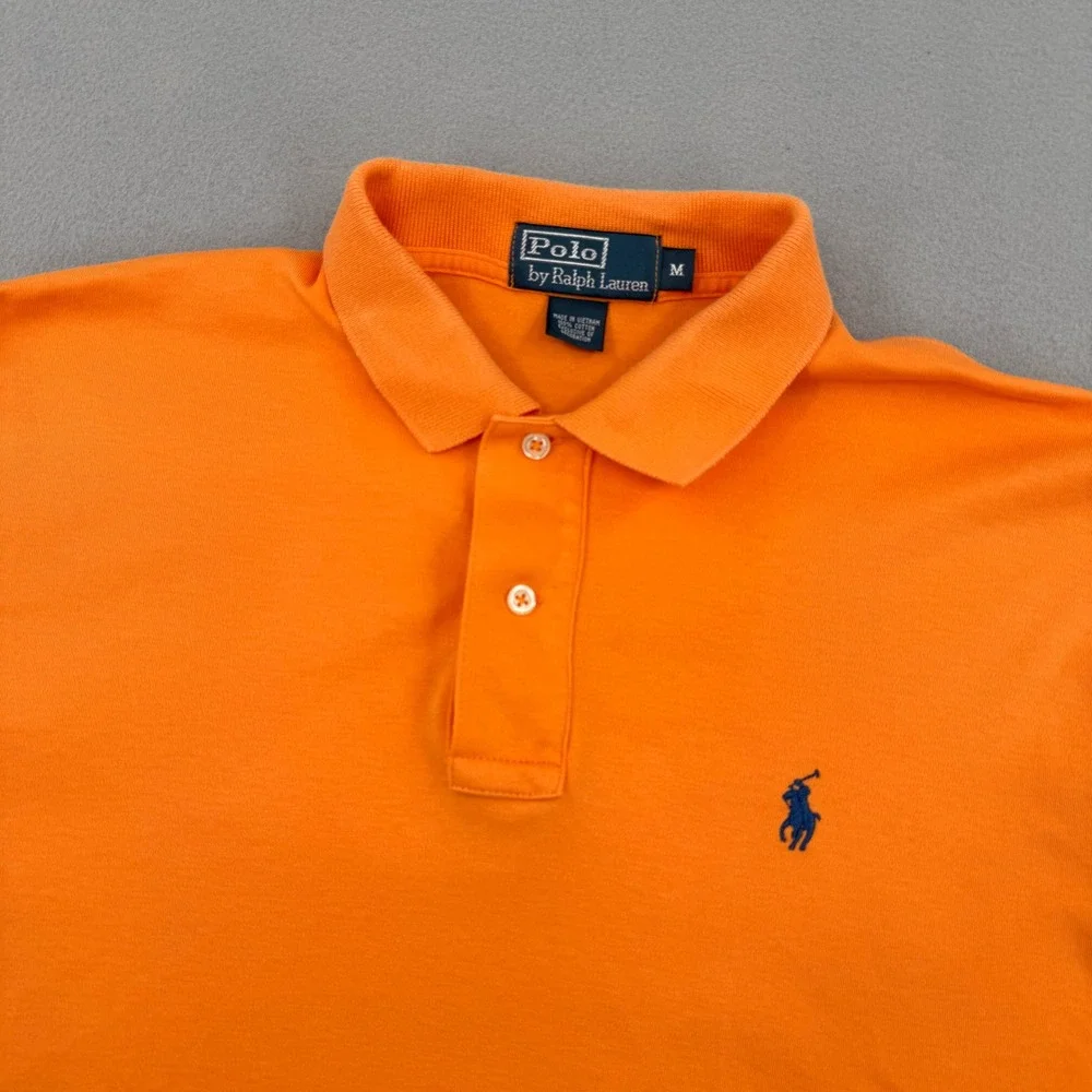 Polo Ralph Lauren Mens M Short Sleeve Pique Cotton Polo Orange Casual Preppy Ivy
